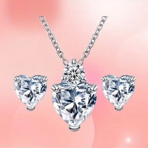 Sparkling Zirconia Heart Stud Earrings And Necklace Set